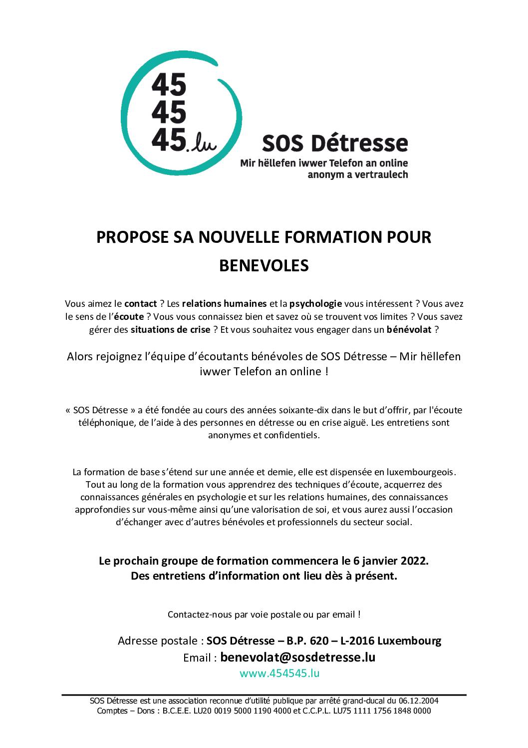 Affiche formation SOS Détresse 2022 FR
