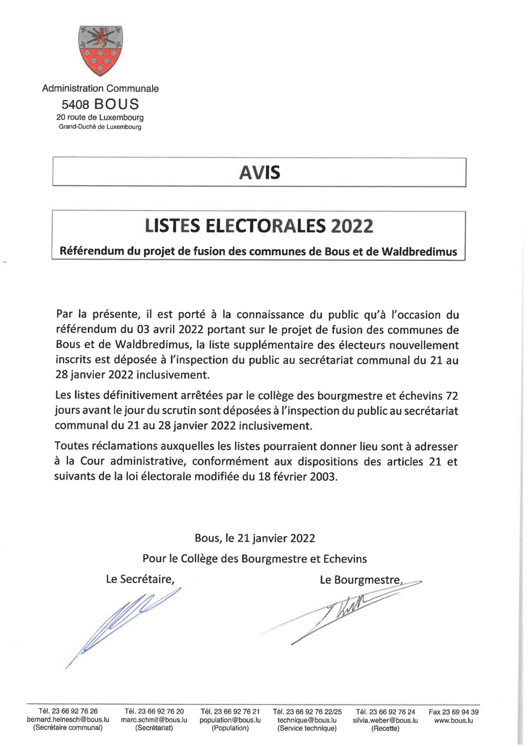 2022 01 21 Avis Clôture listes électorales