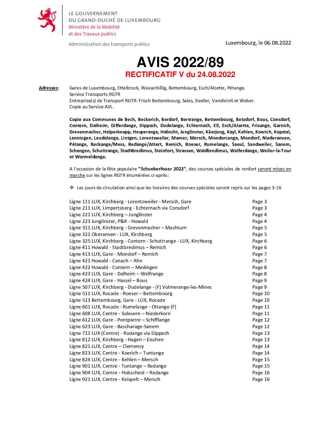 Avis RGTR – Renforcement courses spéciales Schueberfouer