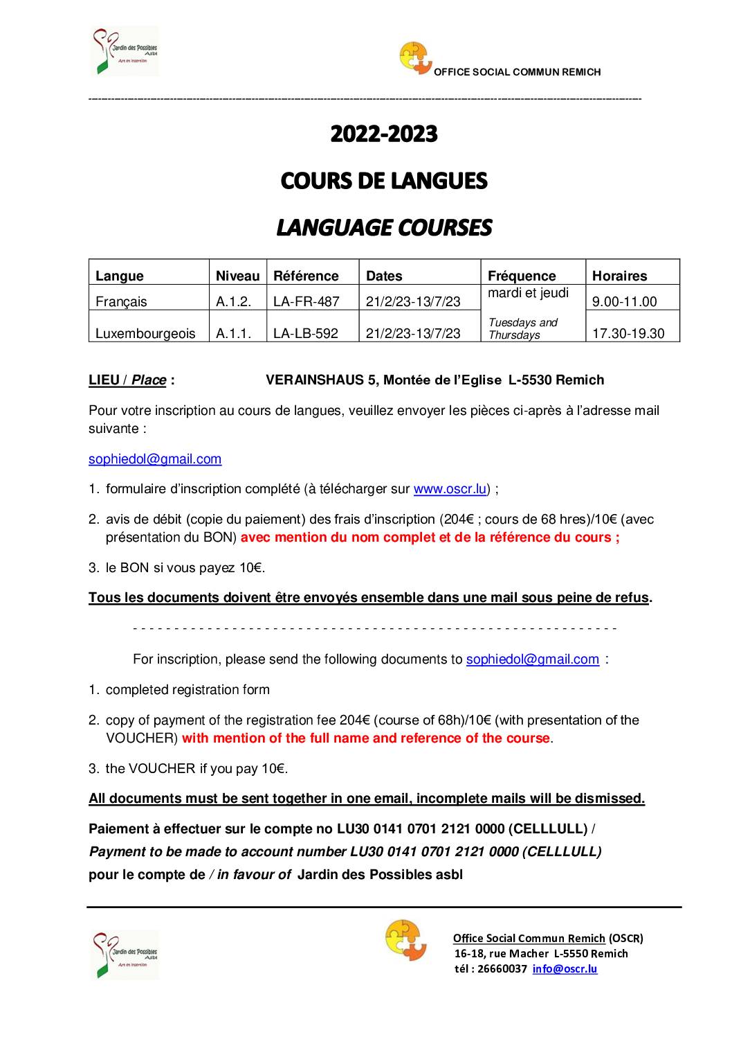 2022 11 14 fiche descriptive cours de langue FR A.1.2. et LU A.1.1