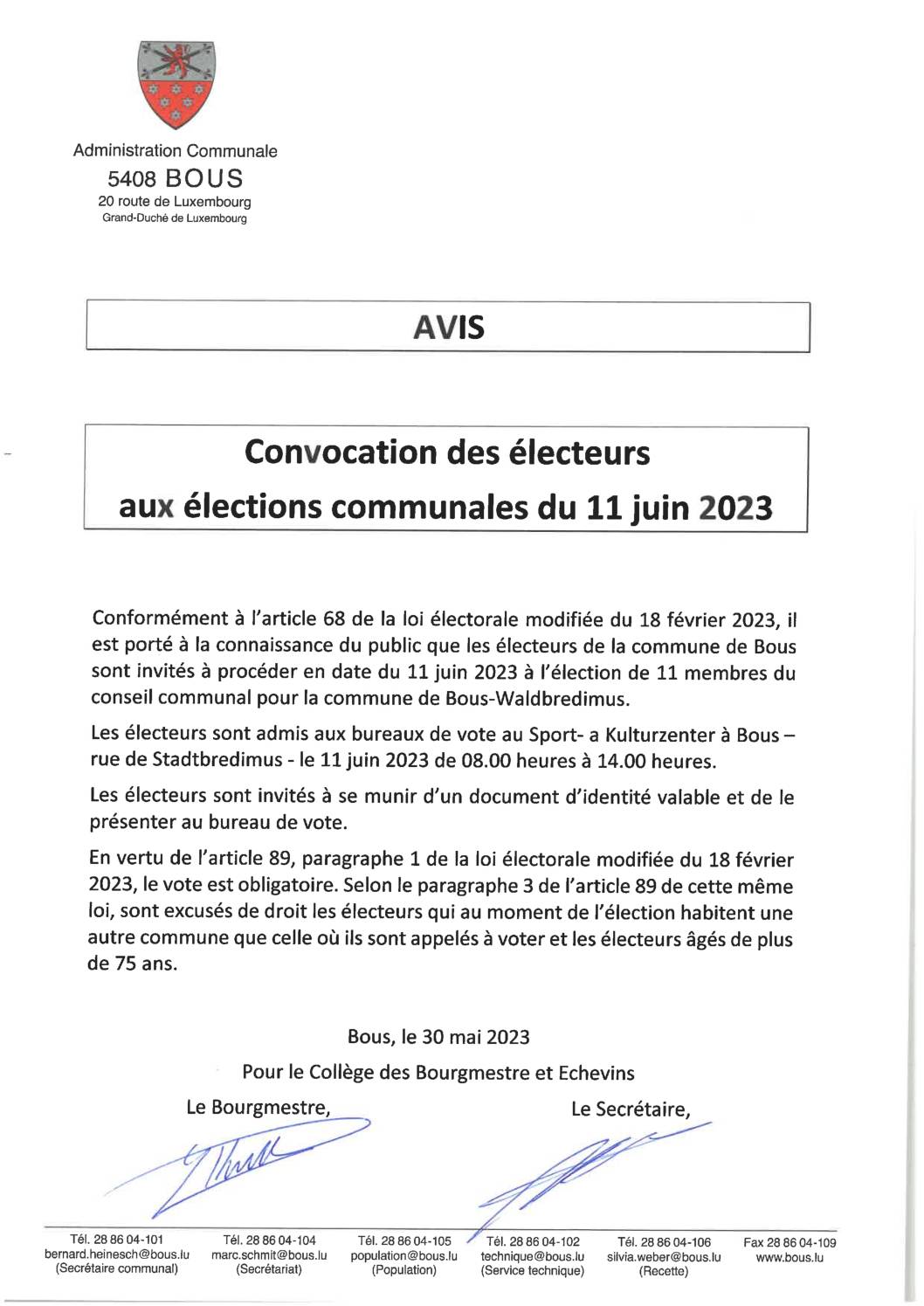2023 05 30 Avis - Convocation des électeurs